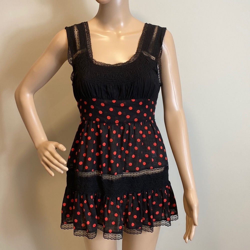 Free People Black Tank Top with Red Polka Dots